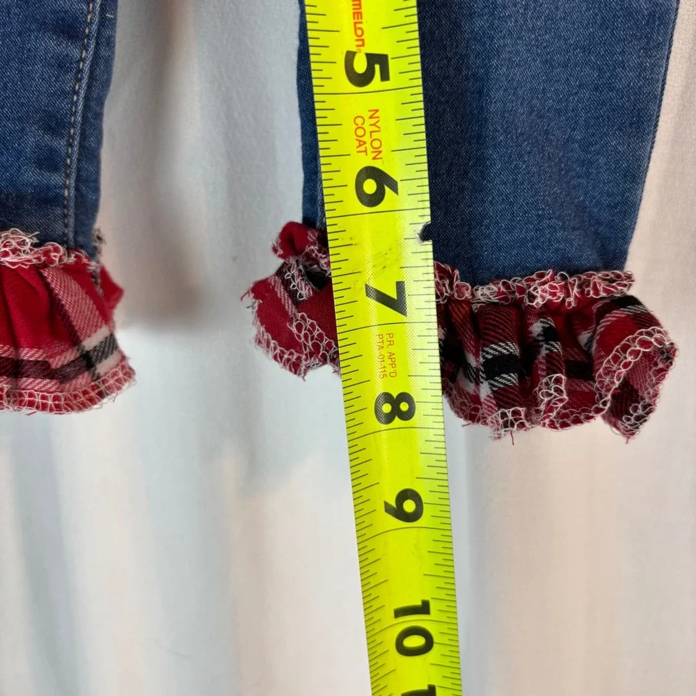 Old Navy Baby Girls Ballerina‎ Jeans Plaid Ruffle Hem Blue Denim Pants 6-12M